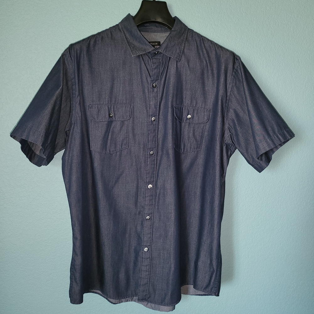 Men's Denim Like Blue Short Sleeve Buttondown Shirt XL